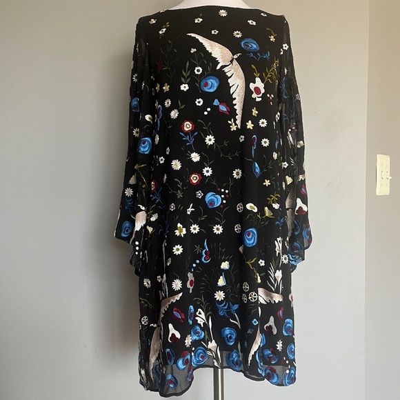 ALICE OLIVIA Eleonora Poet Flare Embroidered Birds Floral Cocktail Tunic Dress S - Picture 6 of 16